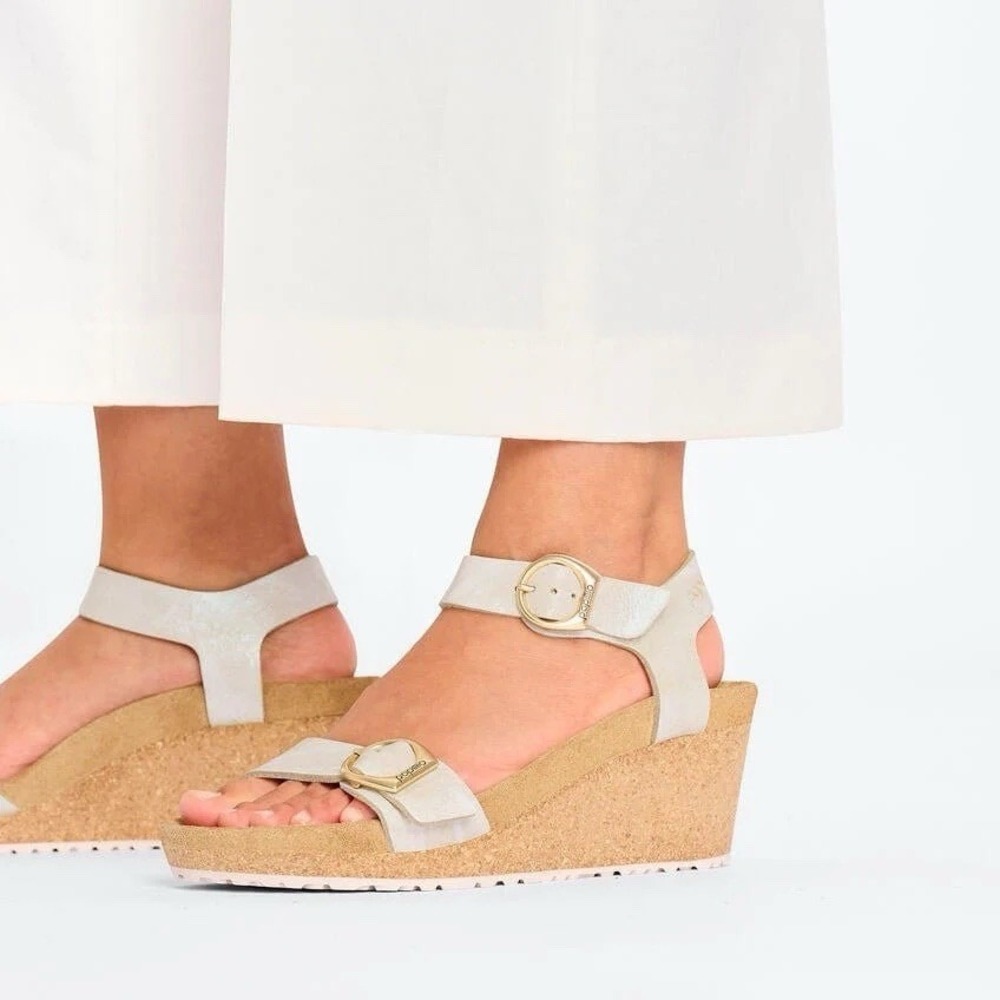 Papillio by Birkenstock Soley Leathe Wedge Sandals Metallic Gold US 10/ EU 41